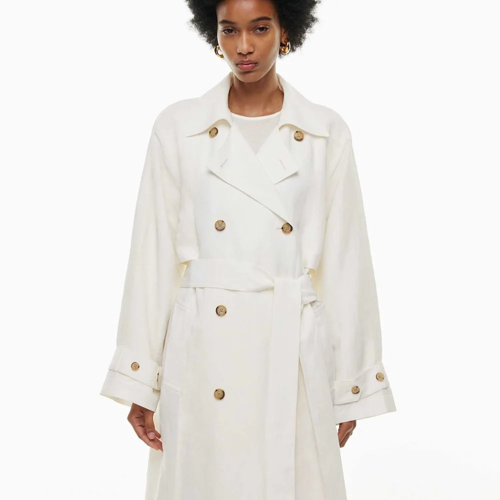 Aritzia Cream Double-Breasted Trench Coat - Picture 2 of 4